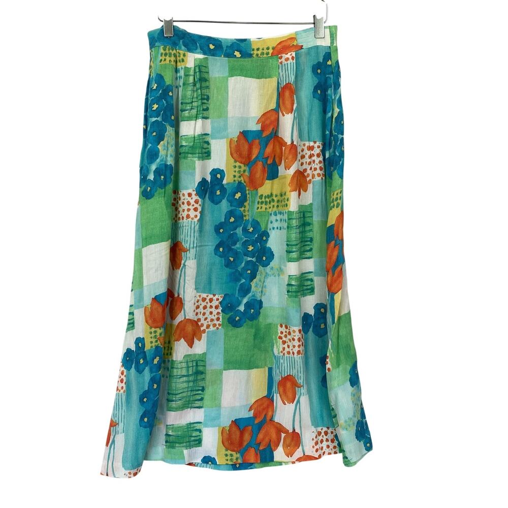 Vintage 90s Peter Popovitch Skirt Women Medium Whimsical Floral Art Teacher Midi